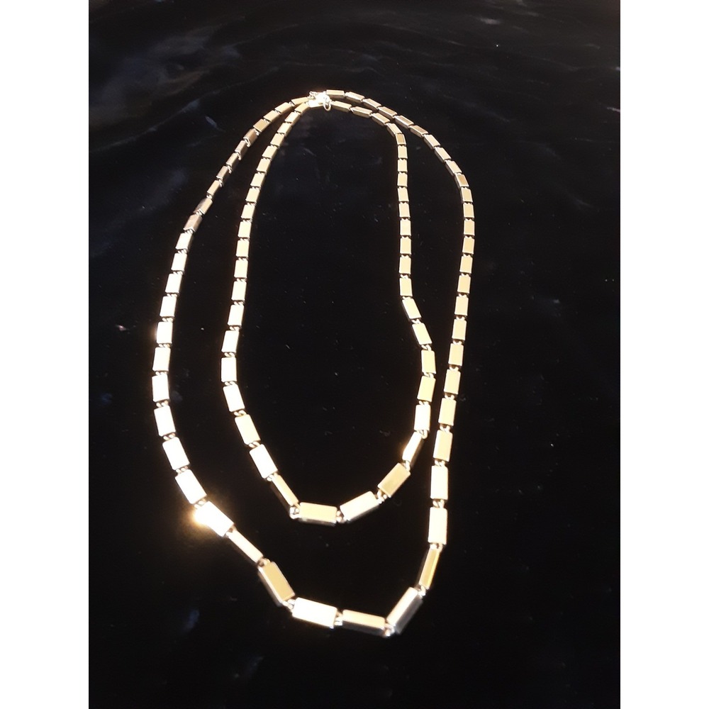 Vintage 70s MONET Heavy Bar Panel Link Chain Necklace Extra Long 54" Gold Tone